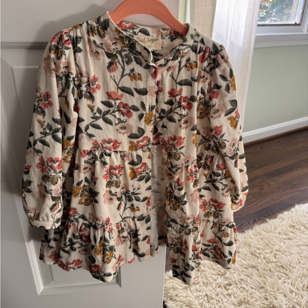 Sezane Floral Kids Dress - Cream, Pink, Green